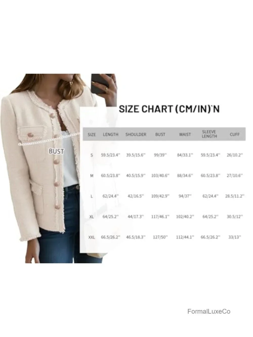 Tweed Blazer Jacket Crewneck Open Front Office Coat Pockets